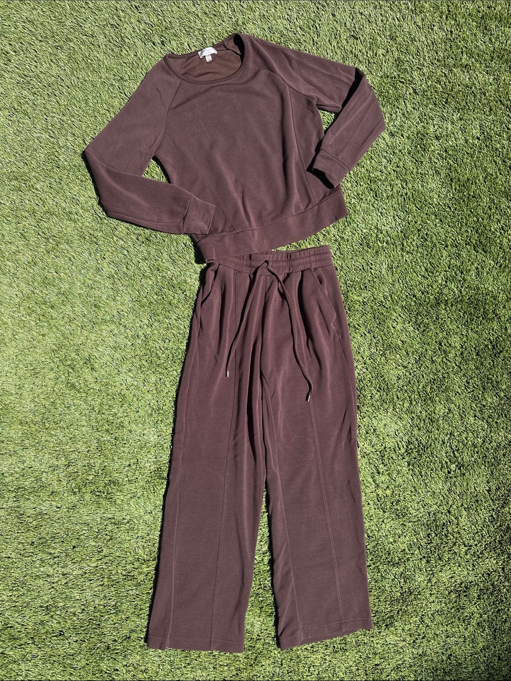 Relaxed Wide-Leg Loungewear Set in Chocolate Brown